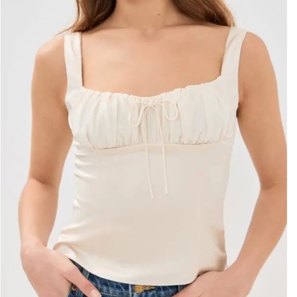 Reformation Cream Square Neck Tank Top silk